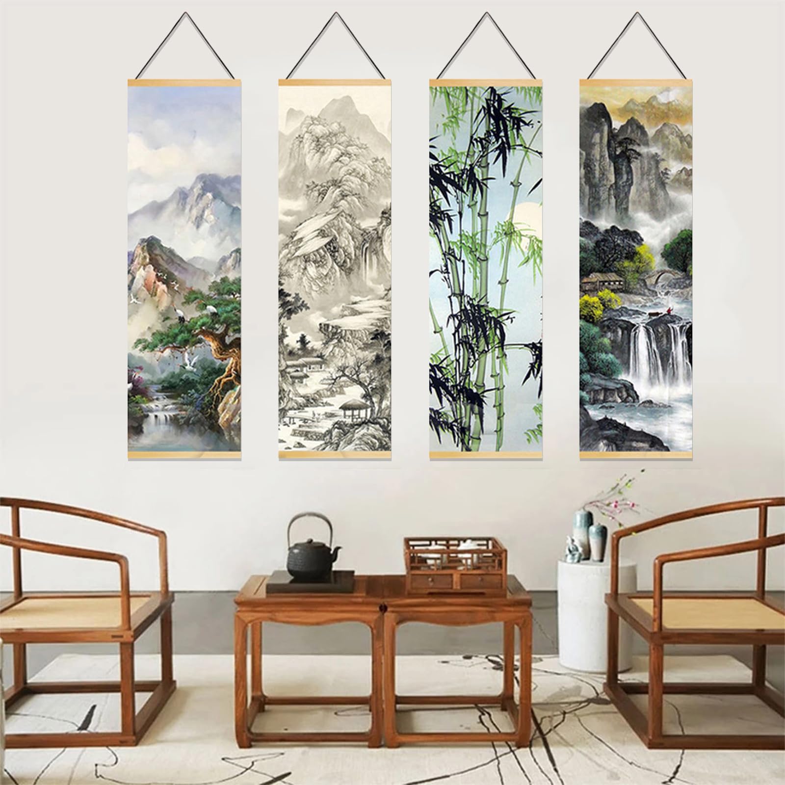 Amazon.co.jp: 装飾リール画 実木 掛け軸 山水の風景 カラー 年中掛け